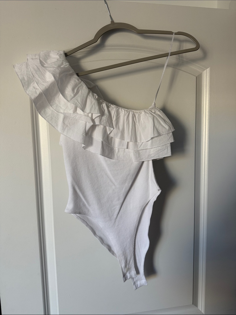 Zara White One-Shoulder Ruffle Bodysuit for Kids